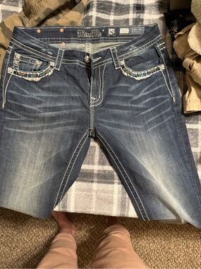 Miss Me Indigo Wash Boot Cut Jeans with Beaded Pocket Trim